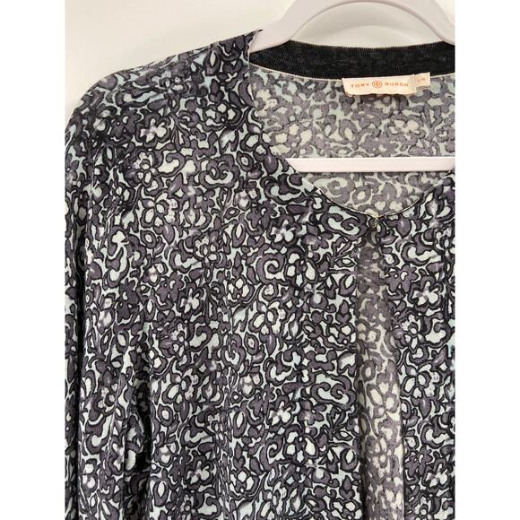 Tory Burch Merino Wool Floral Print Knit Long Sleeve Cardigan Sweater Size Large - Picture 3 of 8